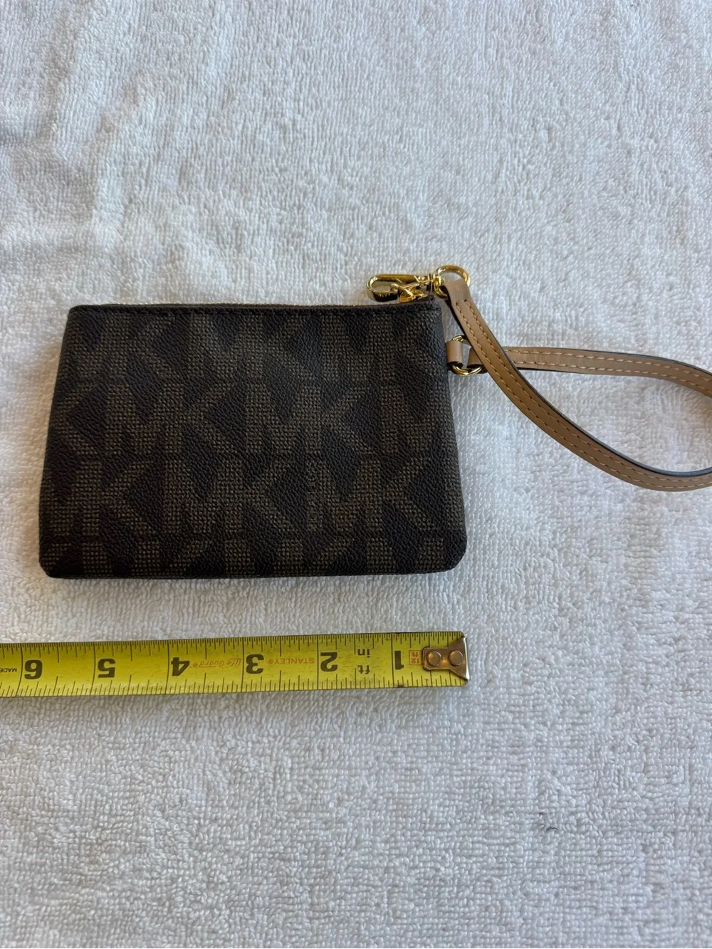 Michael Kors Signature Brown Logo Wristlet Gold Hardware NWOT